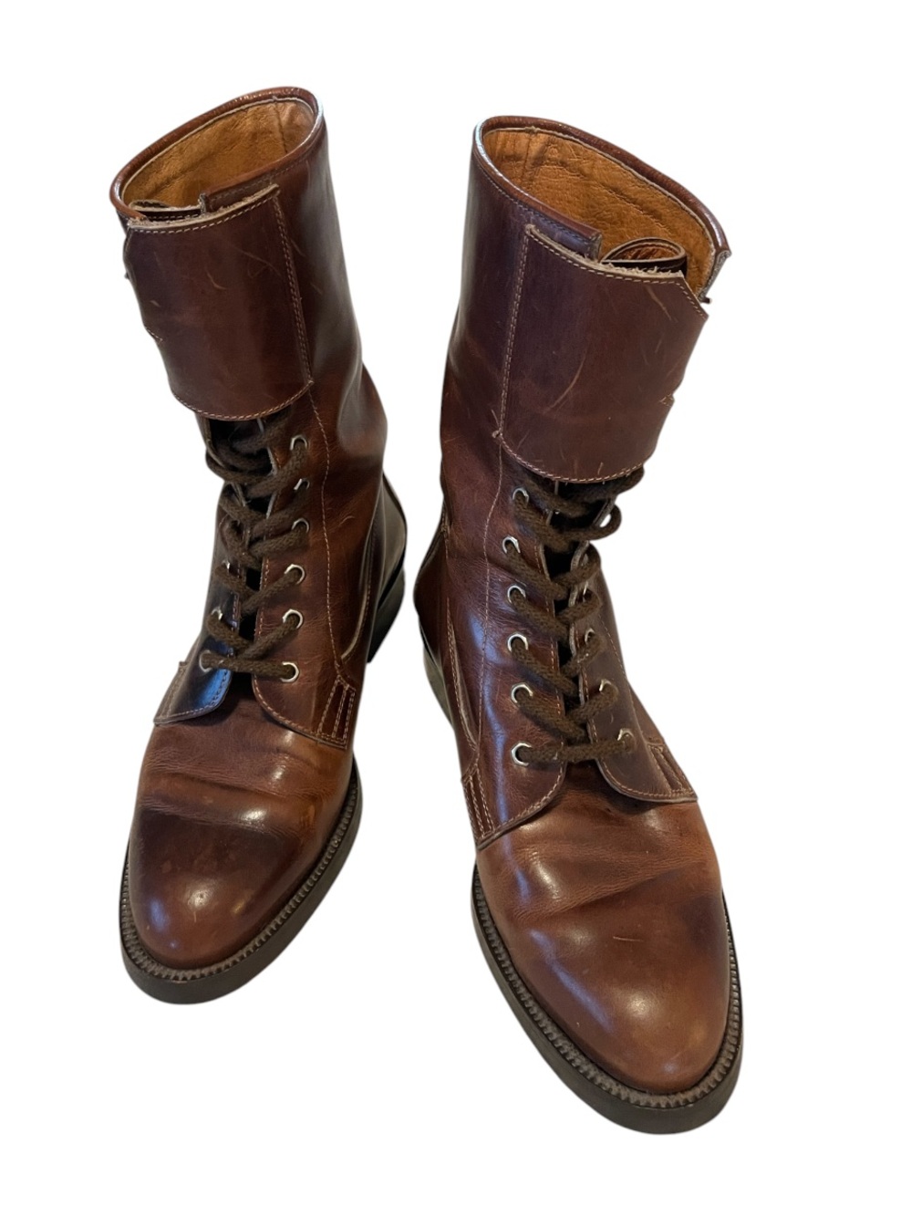Evergreen Men’s Vintage Distressed Brown Leather Men’s Lace-Up Combat Boots Sz 9